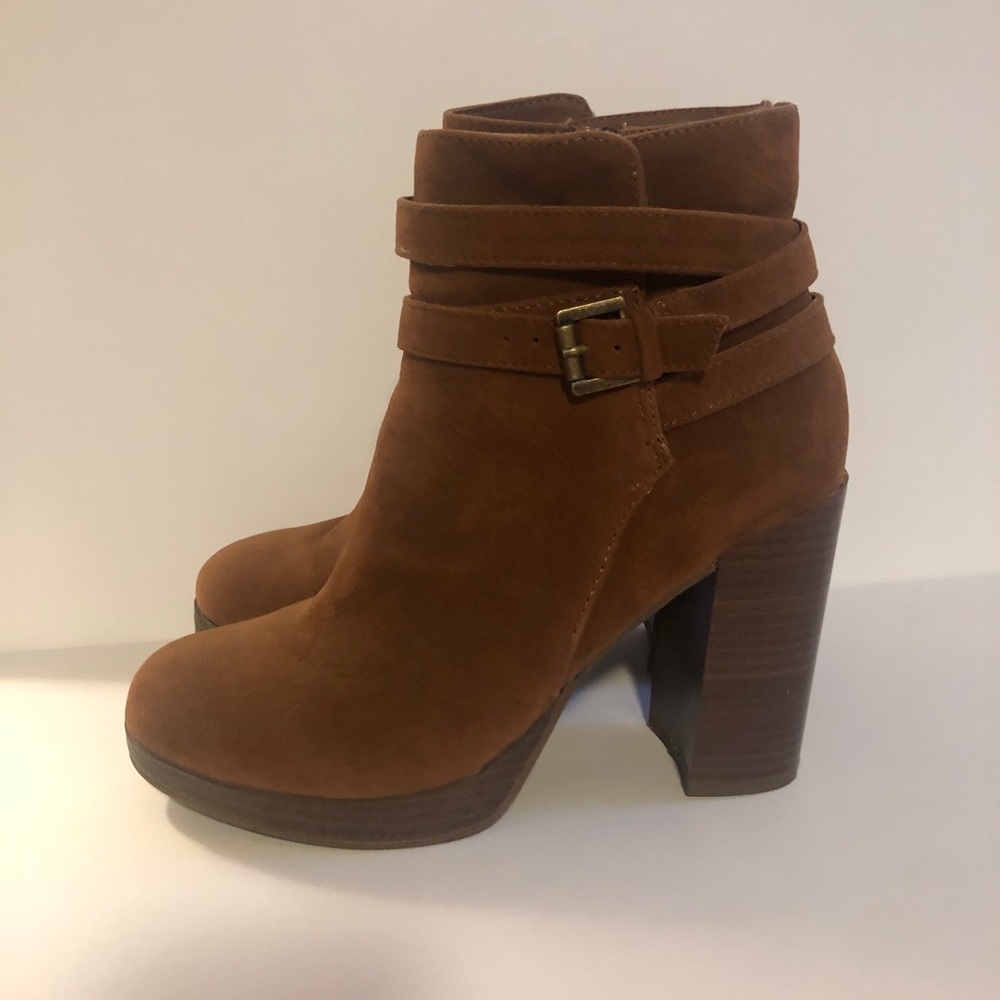 Brown suede boots with heels